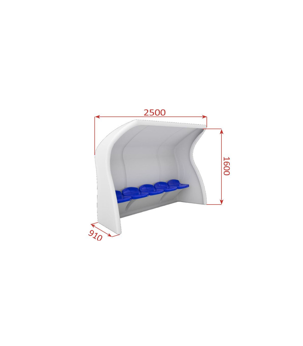 DIMENSIONS ABRI DE TOUCHE MONOBLOC COMPOSITE 5 PLACES HAUTEUR 1,6 M